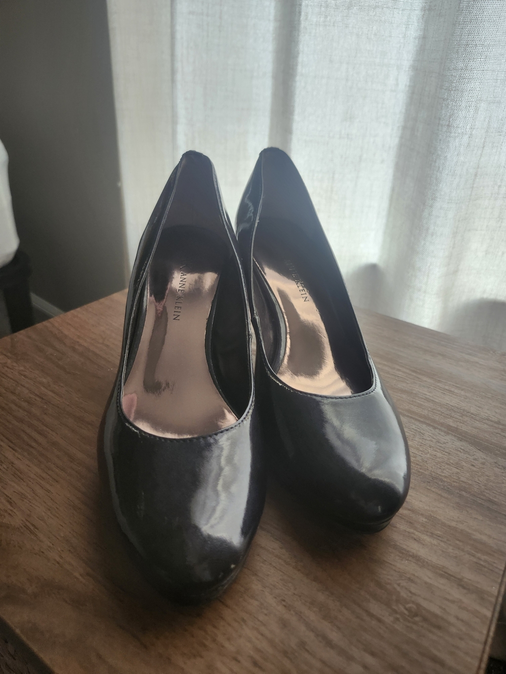 Anne Klein Black Patent Round-Toe Pumps
